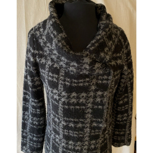 Cynthia Rowley Jacket Womens Large Wool Blend Plaid Wrap Sweater Hipster Coat - Picture 4 of 16